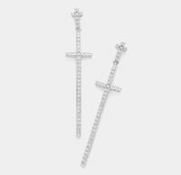 Silver Double Cross Link Dangle Evening Earrings
