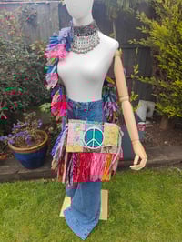 Image 2 of FRILL body cross Sari bag with ruffle -large detachable strap- peace