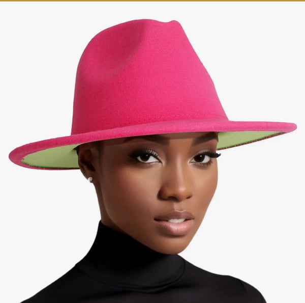 Image of Fedora Pink Green Two Tone Wide Brim Hat For Women