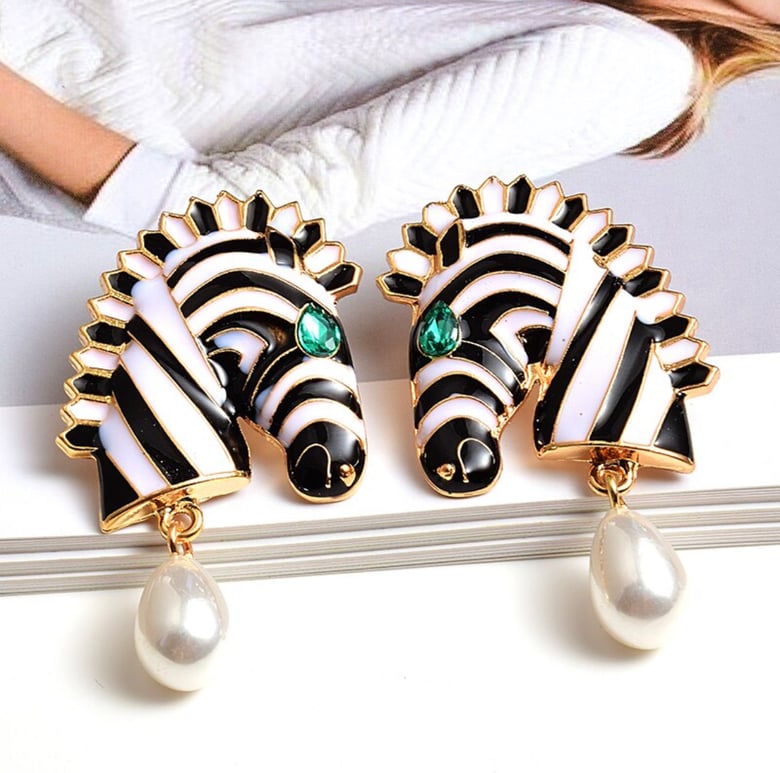 Image of Green Eyed Zebra Earrings