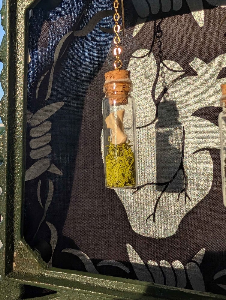 Image of mossy rabbit bone earrings