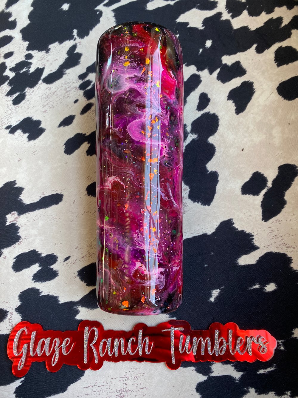 30 oz Red/pink ink/glitter