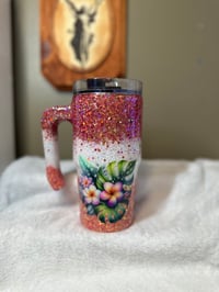 Image 2 of #32 20oz Plumeria Triple Glitter Ombré Grippy