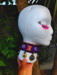 Image 3 of Fez tribal coin choker - purple blue