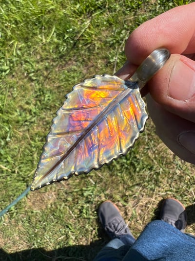 Image of Amber Purple Metallic Leaf Pendant
