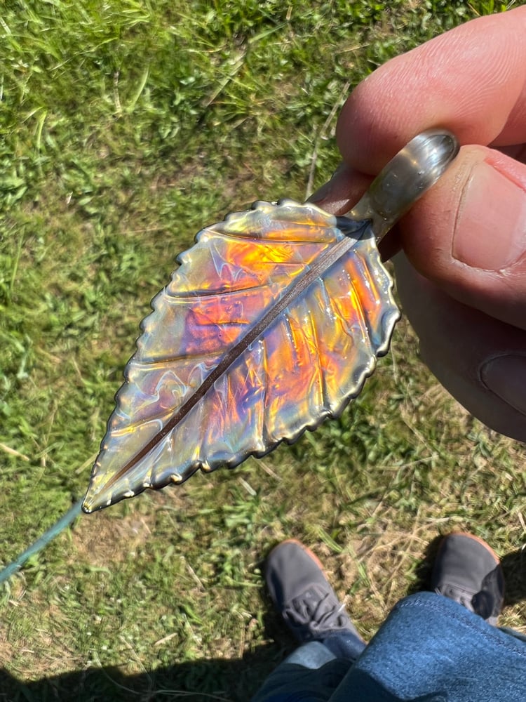 Image of Amber Purple Metallic Leaf Pendant