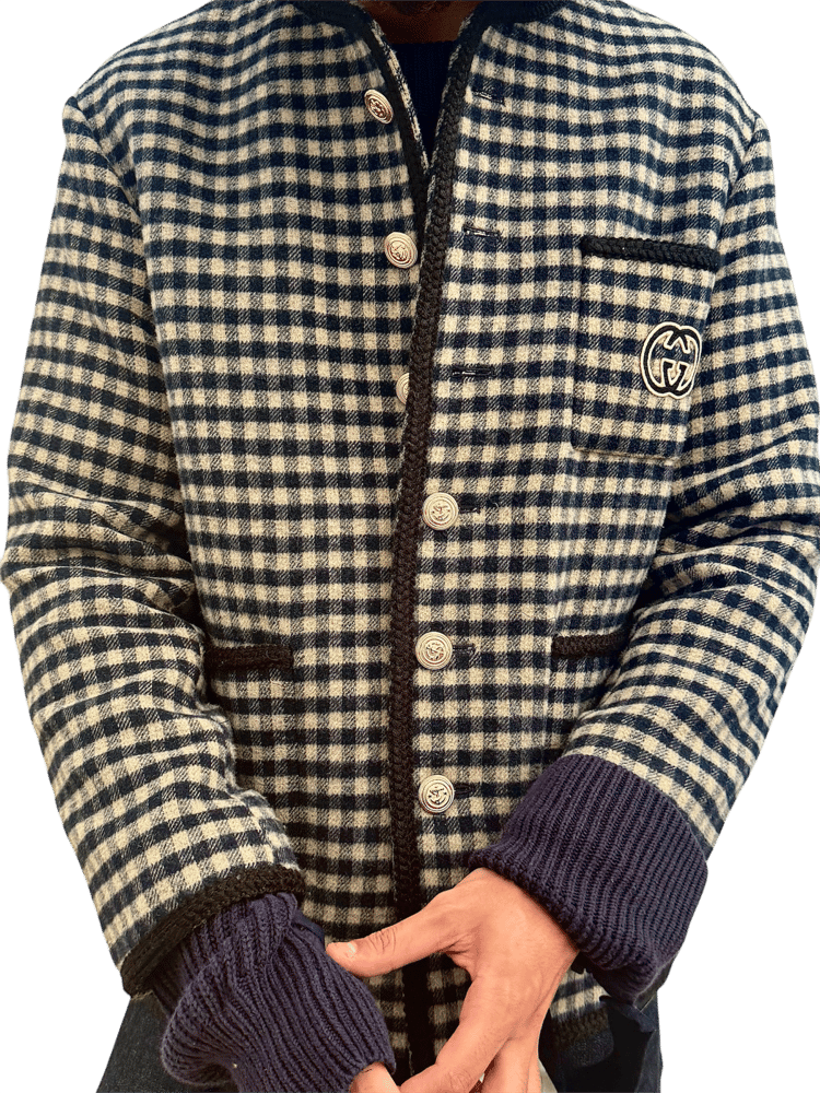 Image of Gucci FW24 Wool Gingham Interlocking G Coat