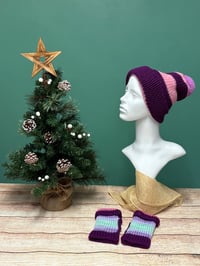 Image 2 of 4 in 1 Hat & Handwarmer Set, Size S (Teen - Small Adult) Multicolour Purples,Pinks, Greens