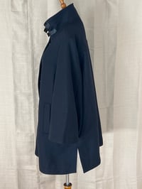 Image 5 of ZARA rare black leather buckle neck front zipper pea coat jacket