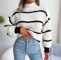 Image 1 of Women Striped Knit Loose Sweaters 