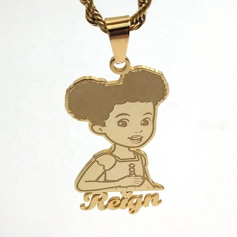 Image of Gold plated Custom cartoon character necklaces with name