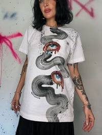 Image 3 of “WAVY EYE” HAND PAINTED DICKIES T-SHIRT MEDIUM
