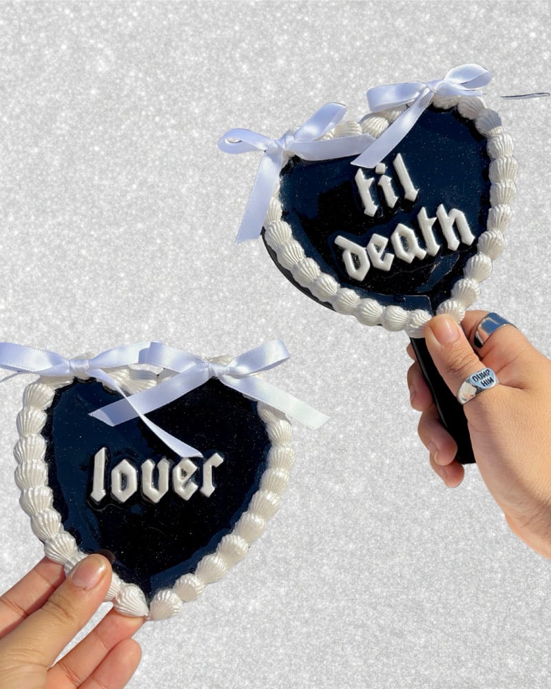 Image of Black and White VDay Cake Handheld Mirror