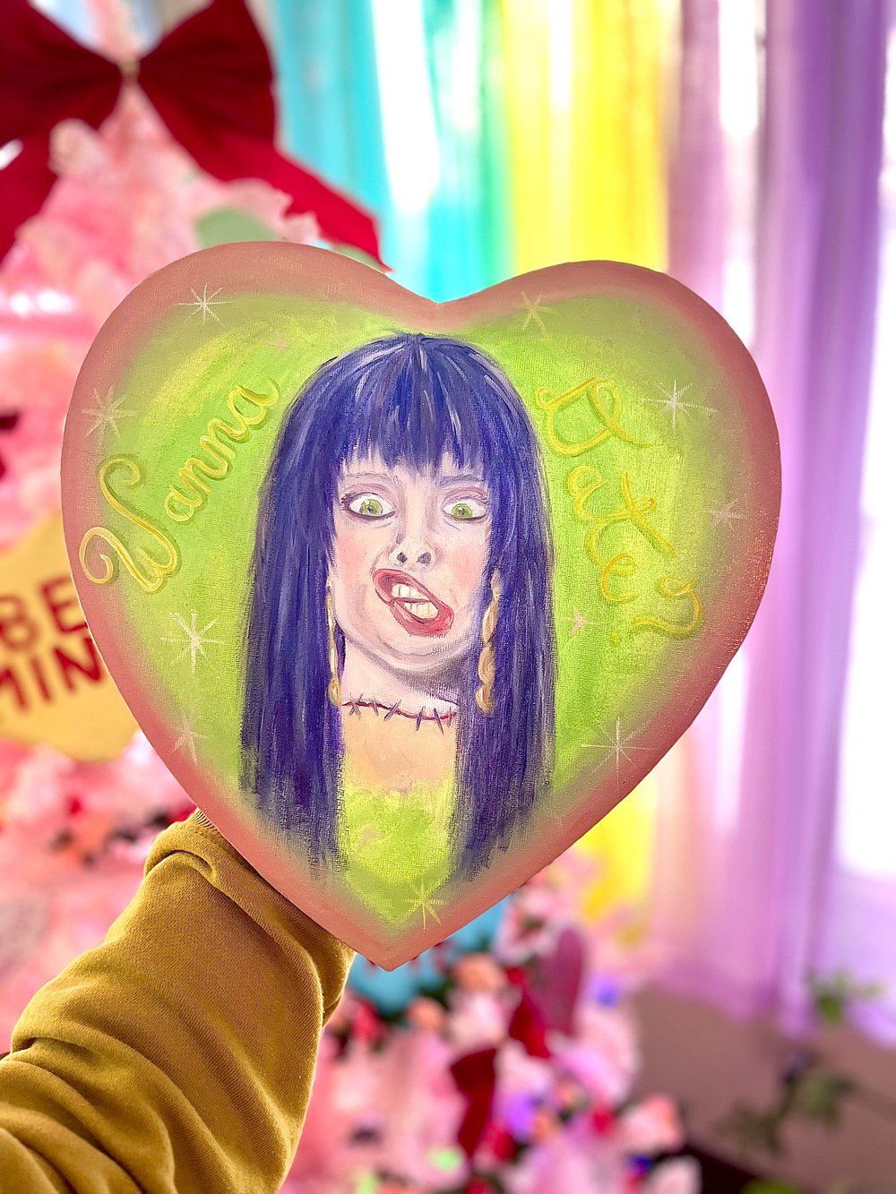 Image of “Wanna Date?” Heart Shaped Oil Painting