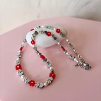 Image 1 of Copy of Red Glass Flower, Hearts and Pearls One of a Kind Necklace