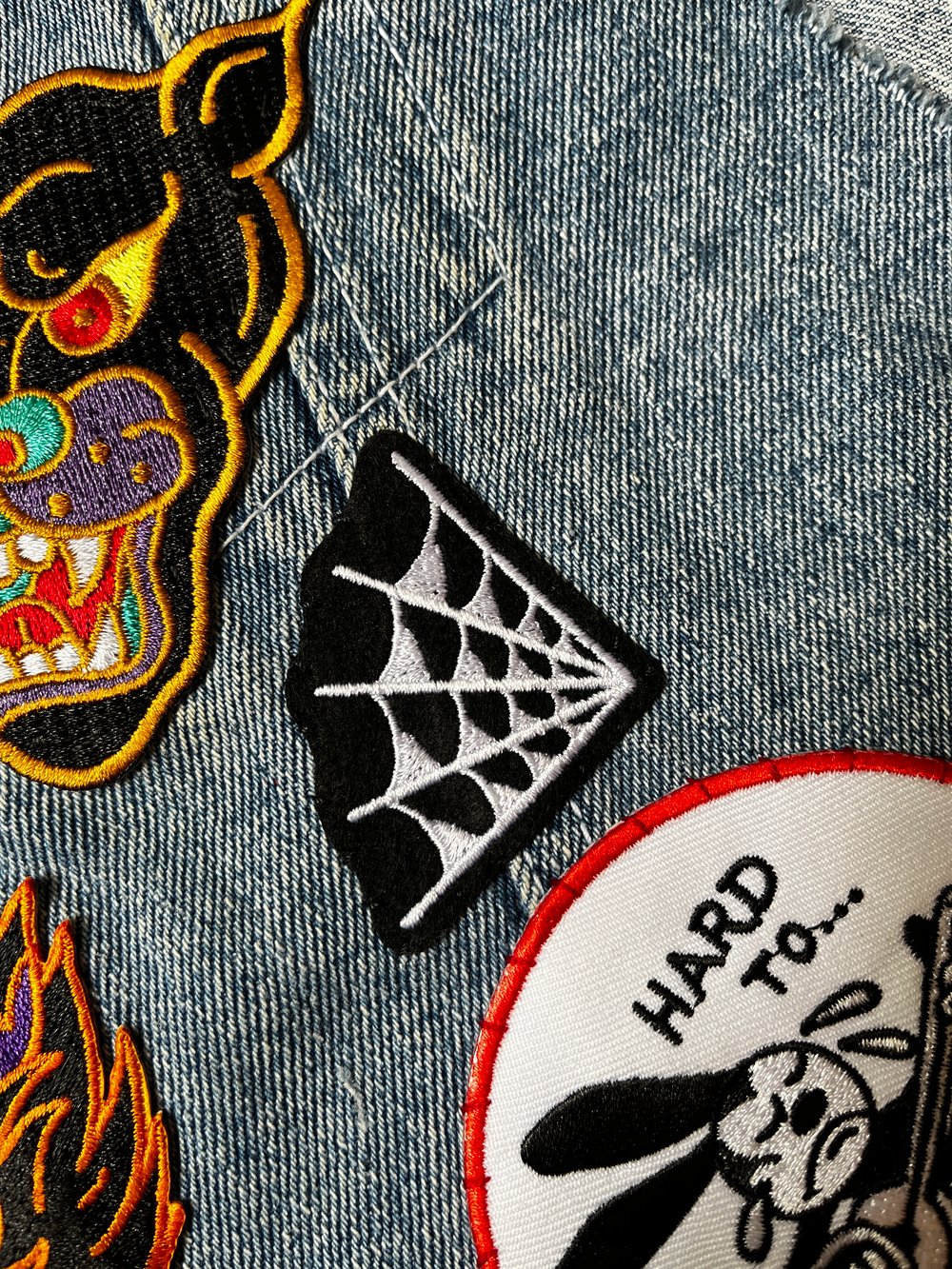Image of Spiderweb Embroidered Corner Collar Patch