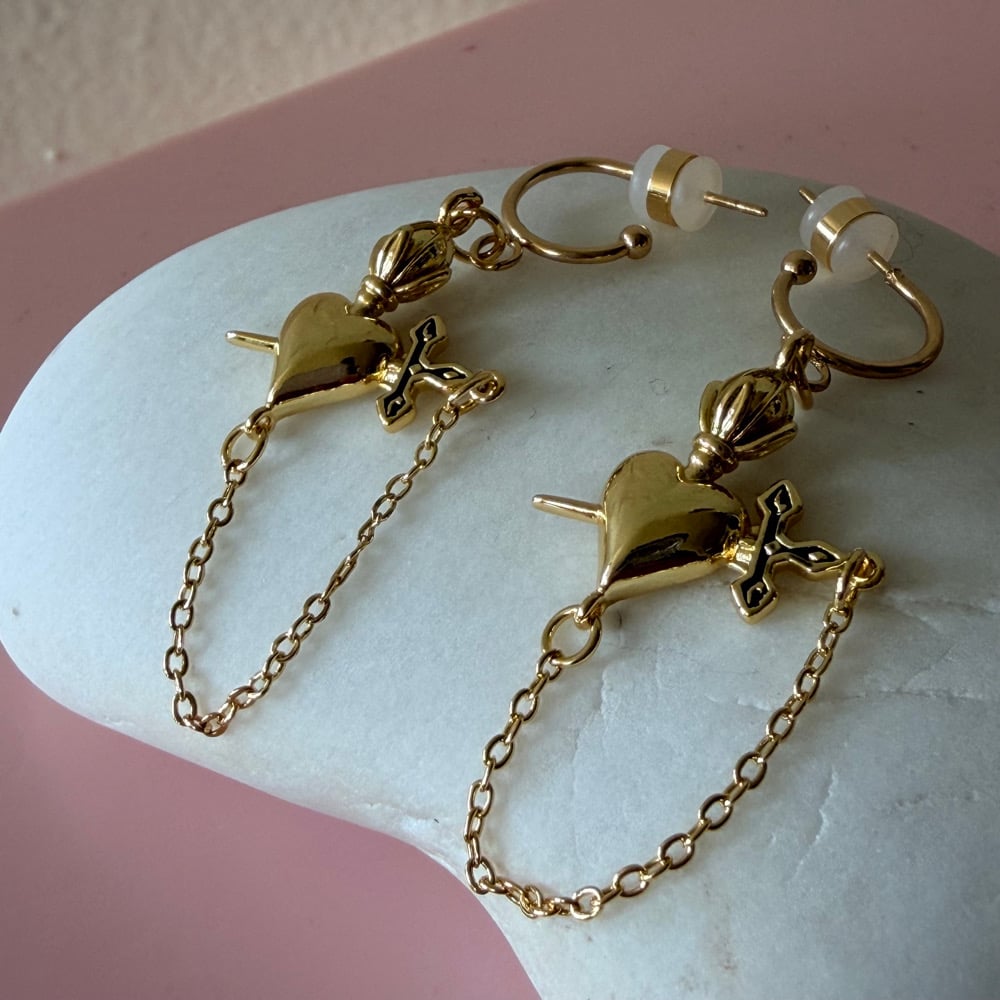 Image of Heart, Sword and Chain Half Hoops