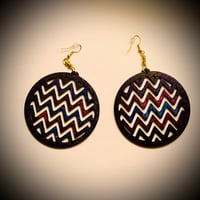 Image 2 of Zig Zag Moon Wood Earrings