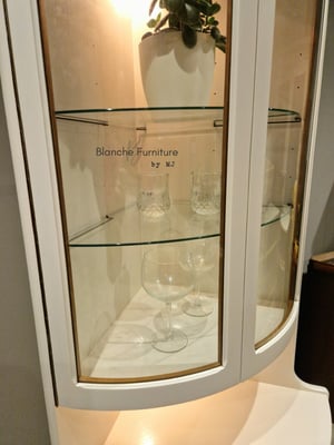 Image of Nathan Corner Drinks Cabinet unit in Stone with light. 