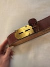 late 60s custom leather + brass key + lock belt