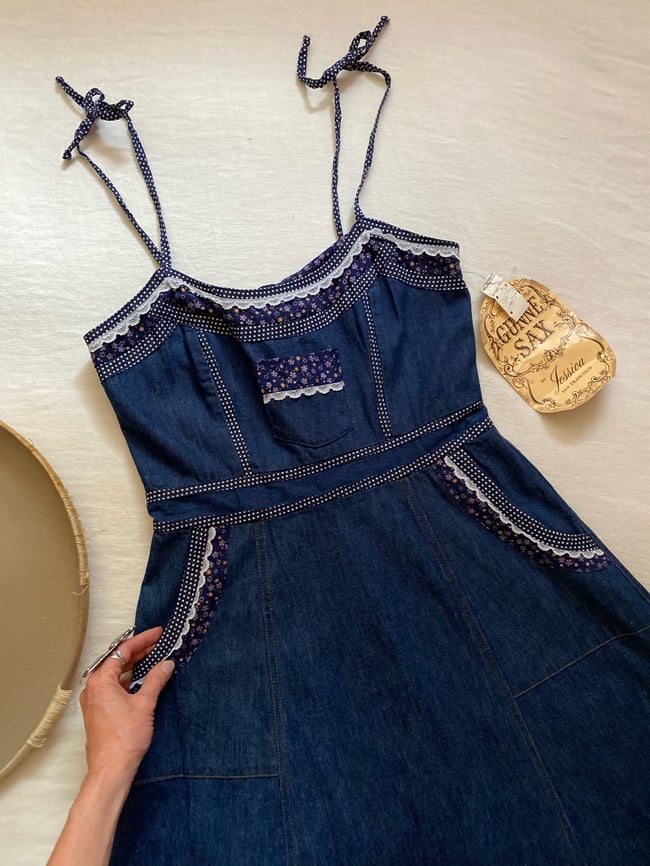 70s deadstock Gunne Sax denim prairie dress