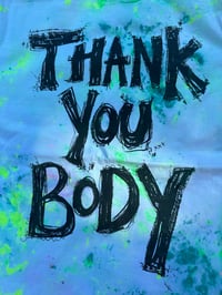 Image 1 of Green tie dye multi colour T shirt with deep green text (medium)