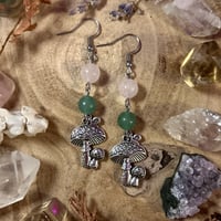 Image 1 of Rose Quartz & Aventurine Mushroom Earrings
