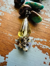 Image 15 of  turquoise petal and gemstone necklace with opal fringe pendant