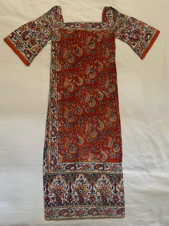 late 60s Indian hand block printed cotton maxi dress