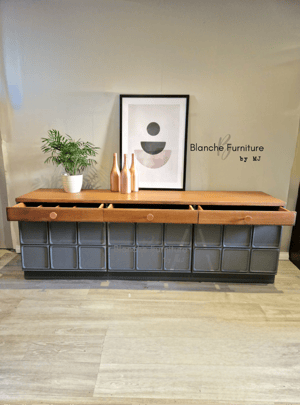 Image of Beautiful, Large Nathan Sideboard in Meridien Grey and Walnut with Copper