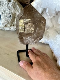 Image 1 of Golden Rutile Smoky Quartz Natural Point On Stand #2664