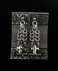 Image of cross chainmail earrings 