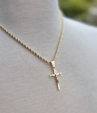 Image 6 of 3MM Pvd plated 18” & 20”  rope chain set with small cross crucifix and St.Mary