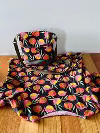 Image 4 of Fabric Shoulder Bag - Pomegranates on Black Fabric