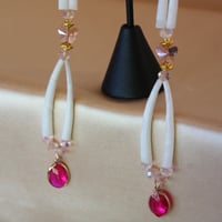 Image 4 of two tier Dentalium simple earrings (pink) 