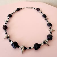 Image 1 of Black Skulls, Flowers, Spikes and Hearts One of a Kind Necklace