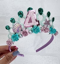 Image 3 of Mermaid birthday tiara crown, Aqua with a hint Baby Pink