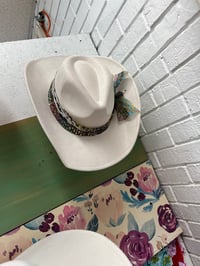 Image 4 of White Cowboy hat with Custom Fabric Hatband