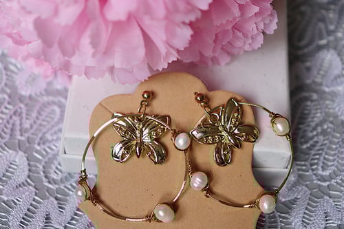 Image of Butterfly Pearl Hoops