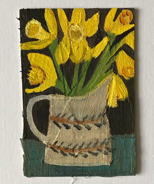 Image of Daffodils in a rustic jug - small painting 