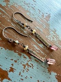 Image 12 of Balance charm earrings with opals and pink tourmaline