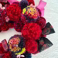 Image 2 of Ruby Red Pompom Heart Wreath 