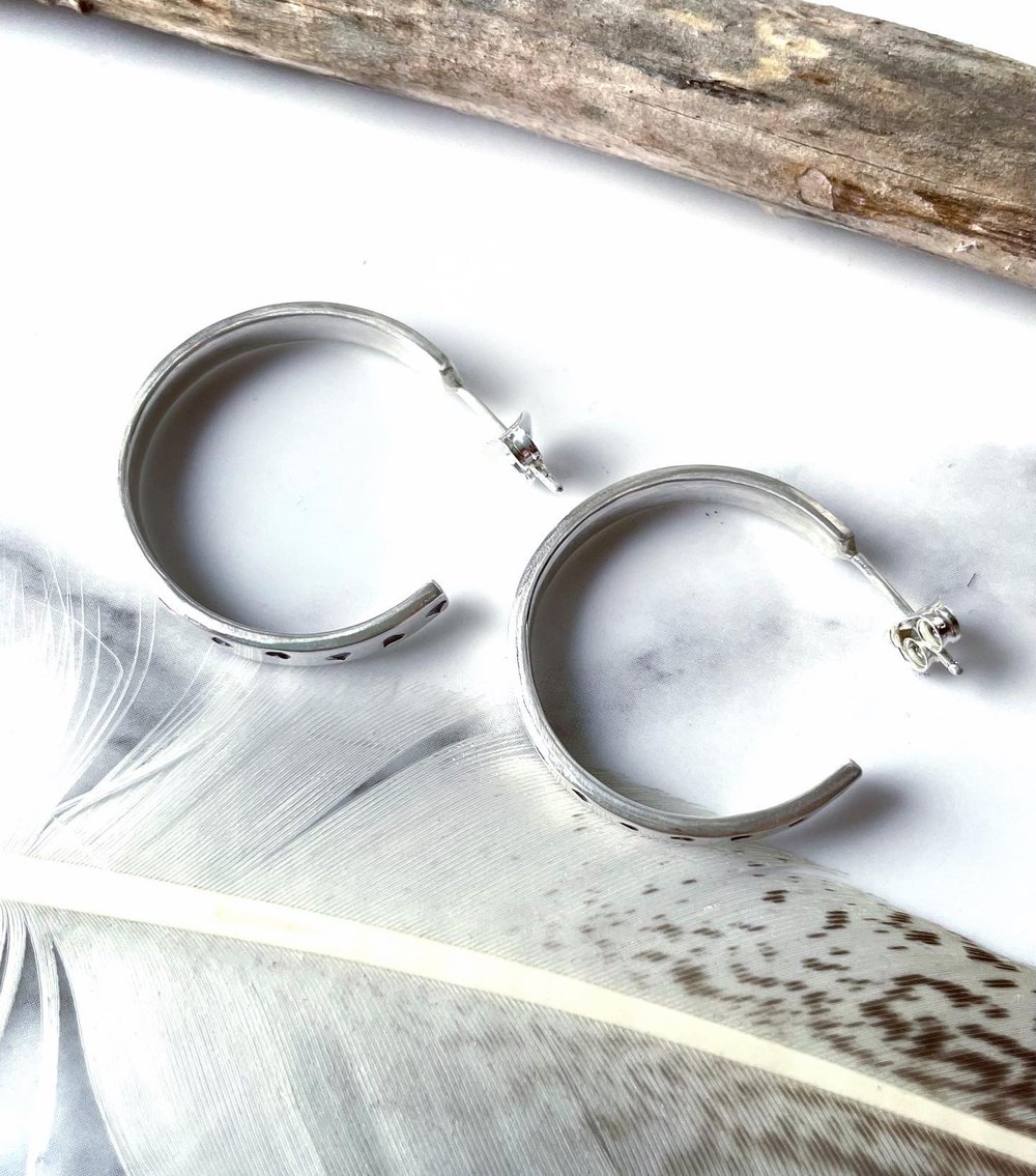 Handmade Sterling Silver Love Heart Midi Hoop Earrings 925