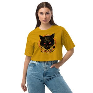 No Evil Cat Loose drop shoulder crop top