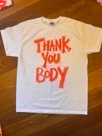 Image 2 of White Thank You Body shirt with orange text (XL)