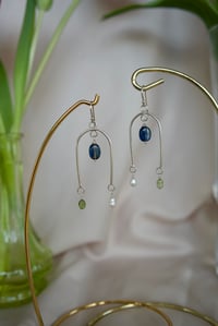 Image 1 of Kyanite, Tourmaline & Pearl Luna Earrings