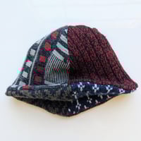 Image 3 of Shallow Fit Upcycled Reversible Beanie Navy Sashiko x Red 