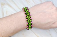 Image 3 of Neon Watermelon Beaded Gridlock Byzantine Bracelet