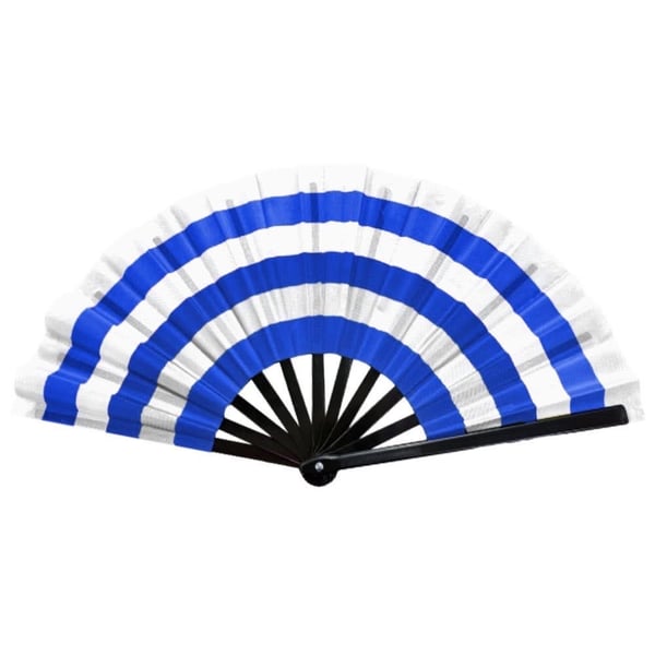 Image of Color Block (blue &white) Striped Folding Line Dance Hand Fan