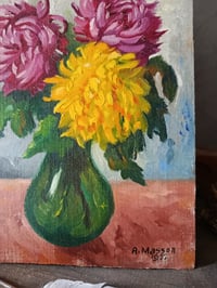 Image 2 of Peinture bouquet de chrysanthèmes dans un vase vert